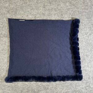 La Fiorentina Navy Blue Knit Poncho Real Rex Rabbit Fur Trim One Size